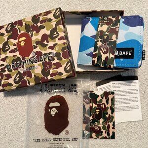 Bape Wallet Mens Blue Camo Nylon Bi-Fold  Bathing Ape Head NIB